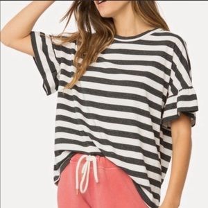 THE GREAT Top Flounce Ruffle Sleeve Striped Boxy